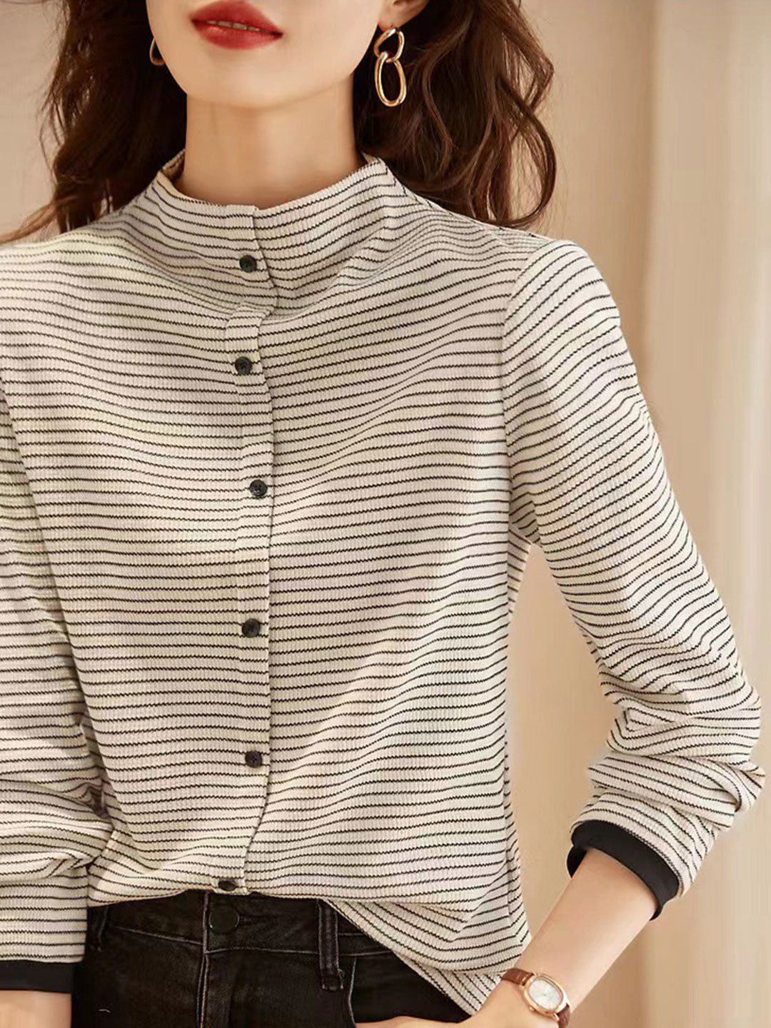 Isabella Classic Turtleneck Contrasted Striped Knitted Top