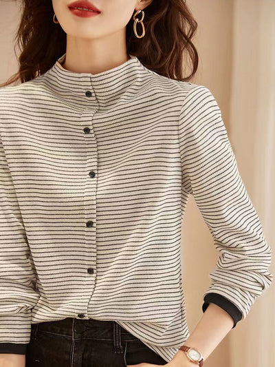 Isabella Classic Turtleneck Contrasted Striped Knitted Top