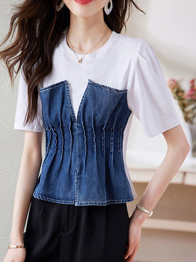 Hannah Retro Denim Patchwork Top