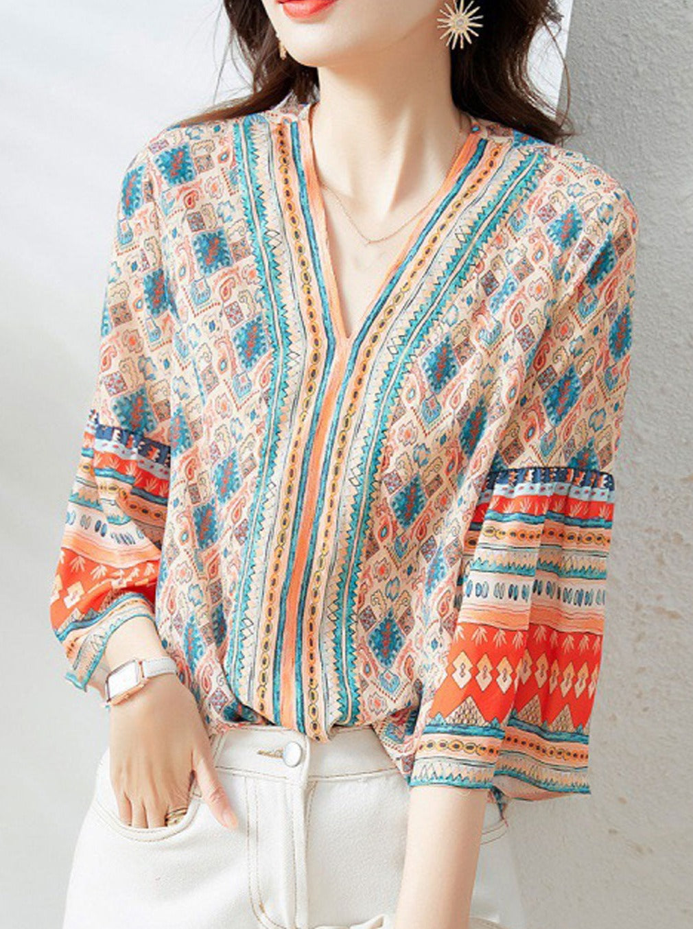 Rachel Retro Crew Neck Chiffon Blouse