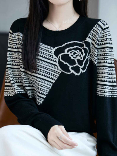 Ella Classic Crew Neck Jacquard Knitted Sweater