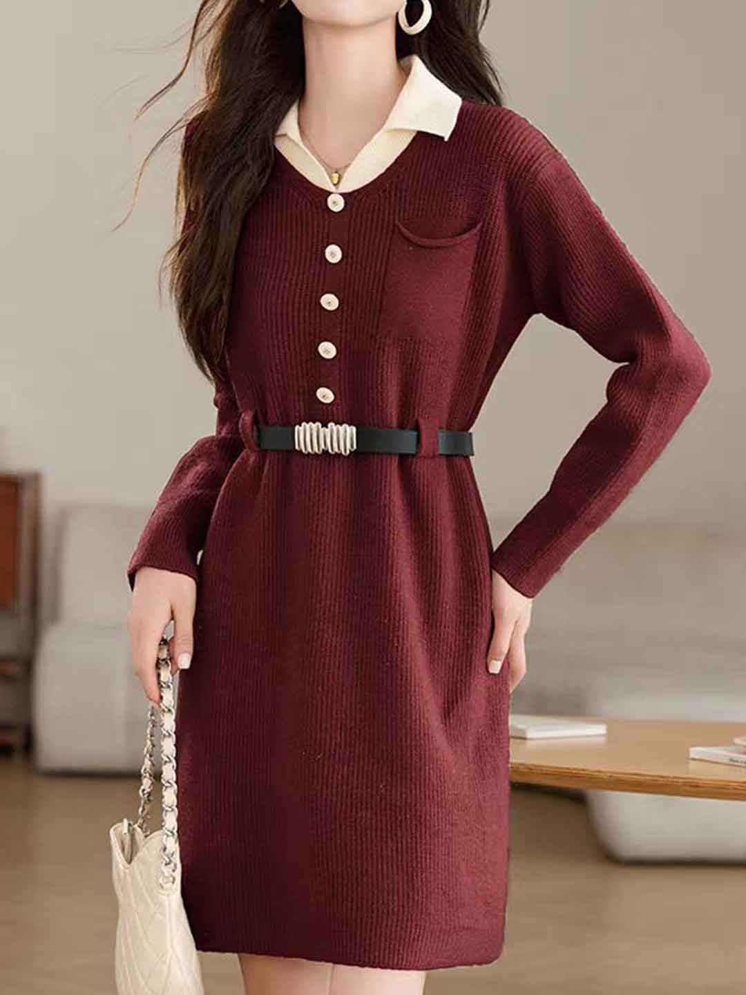 Julia Elegant Lapel Knitted Dress