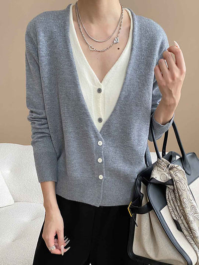 Gianna Classic V-Neck Contrast Mock Two-Piece Knitted Top