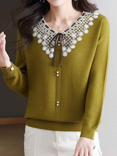 Charlotte Chic Doll Collar Bow Knitted Top