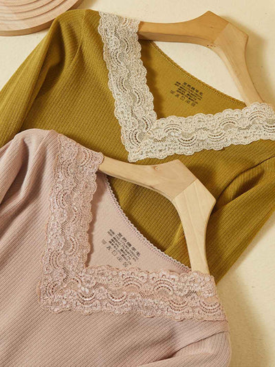 2pcs Women'S Lace V-Neck Tight Underwear Set