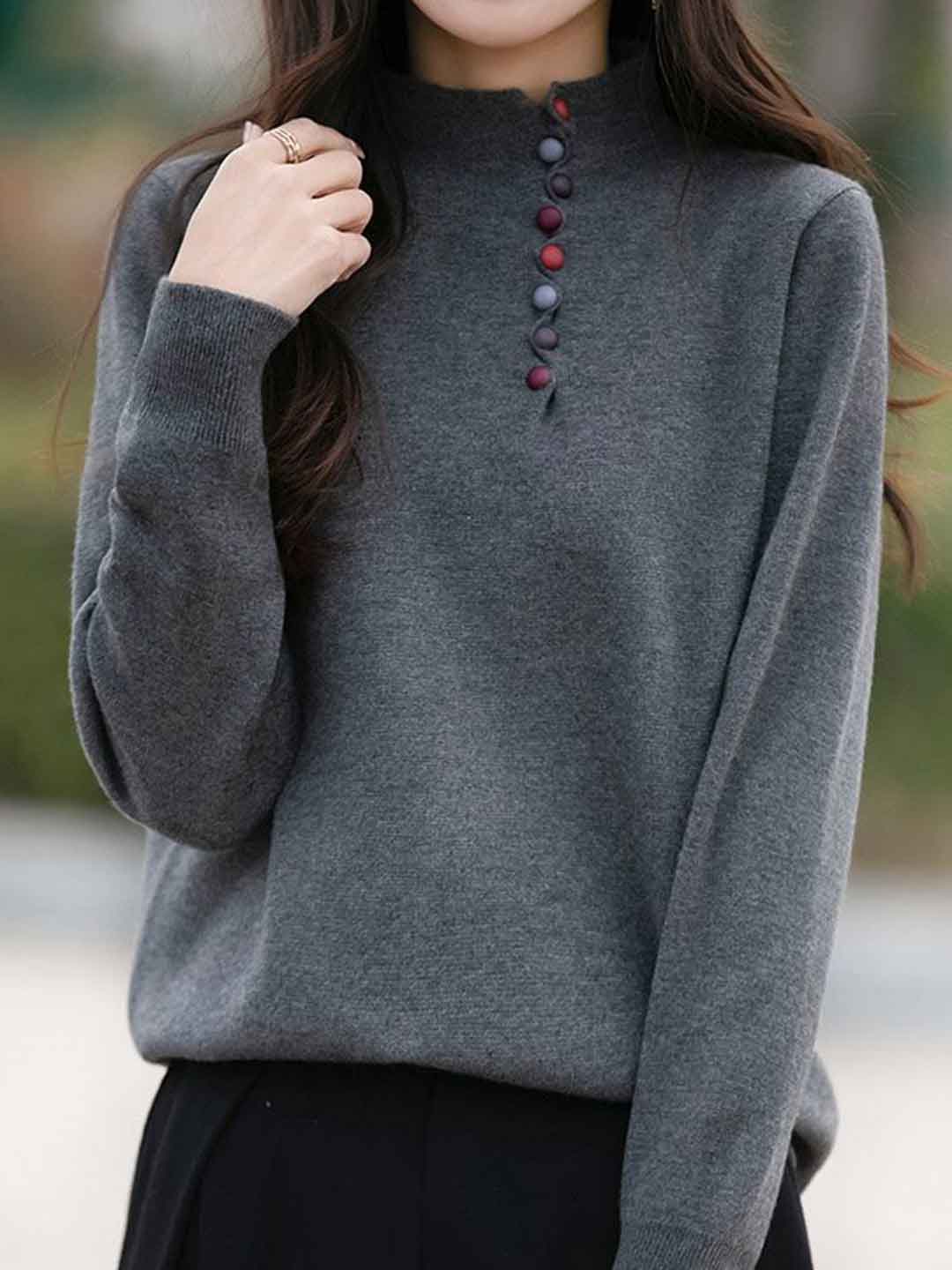 Gianna Loose Turtleneck Colorful Buttoned Knitted Top