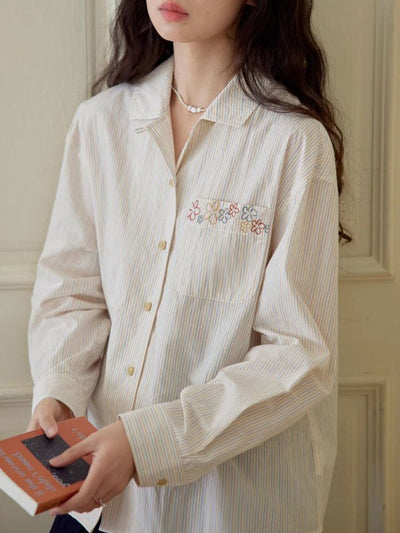 Morgan Classic Lapel Embroidered Striped Shirt