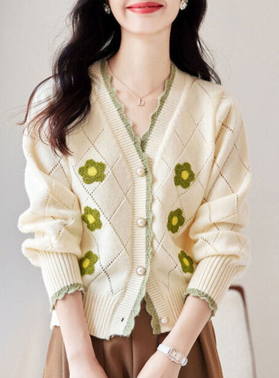 Mia Auricular Hollowed Patchwork Knitted Cardigan