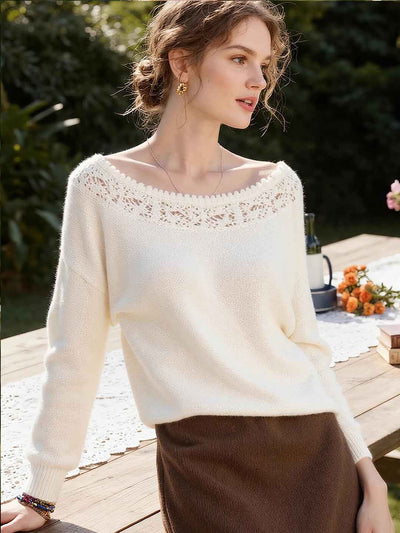 Chloe Daily Off-Shoulder Hollowed Knitted Sweater