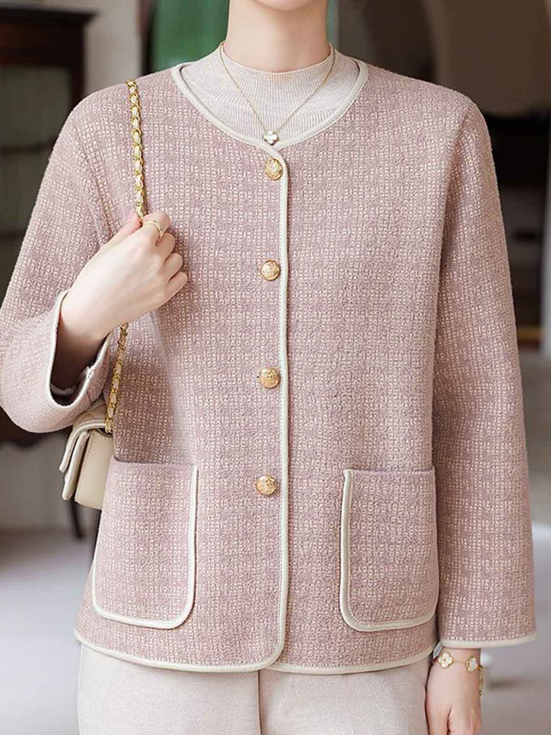 Hannah Elegant Crew Neck Tweed Coat