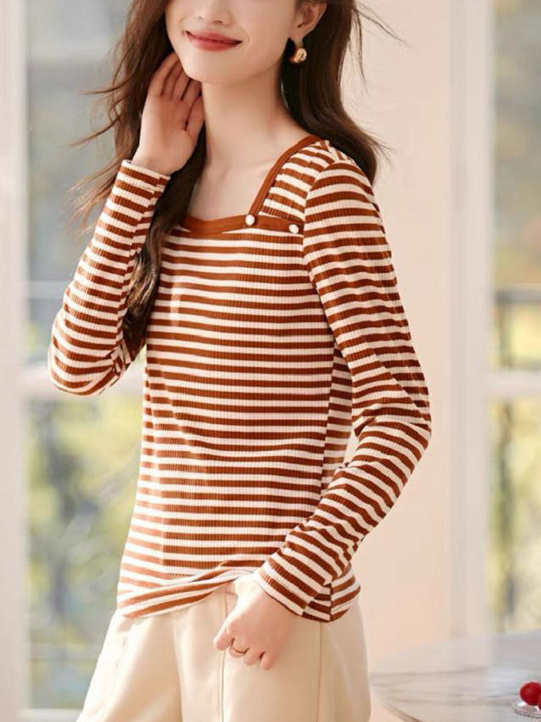 Ava Casual Square Neck Striped Top