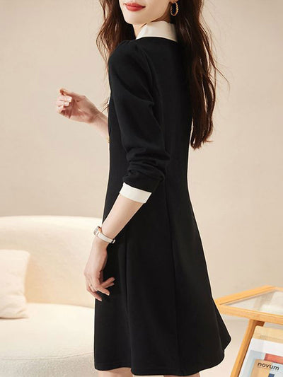 Grace Vintage Doll Collar Waist Solid Color Dress