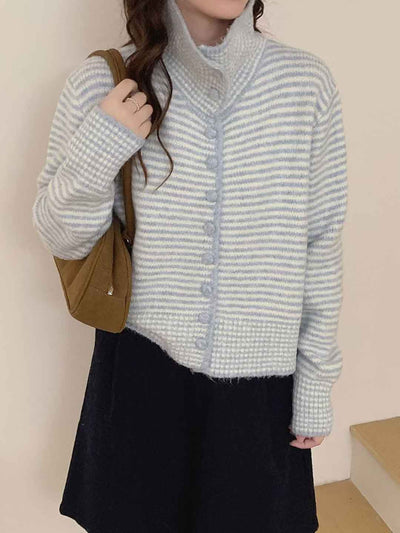 Ava Simple Lapel Striped Knitted Cardigan