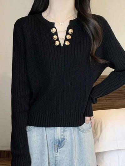 Trinity Elegant V-Neck Chain Knitted Top