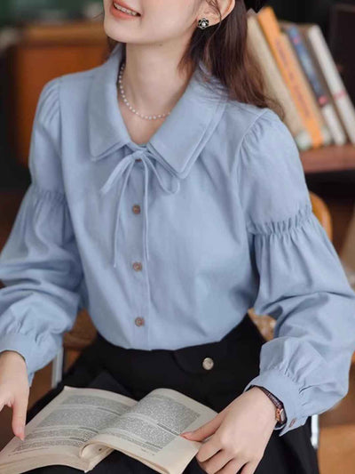 Hannah Classic Double Collar Tie Puff Sleeve Shirt