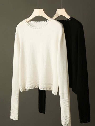 Grace Loose Crew Neck Hollowed Knitted Top