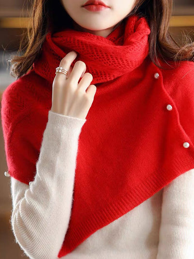 Taylor Hollowed Knitted Scarf Cape Sweater-White