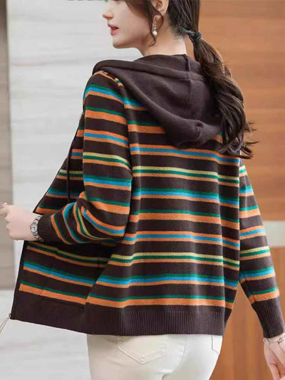 Emily Loose Hooded Contrasted Striped Knitted Coat