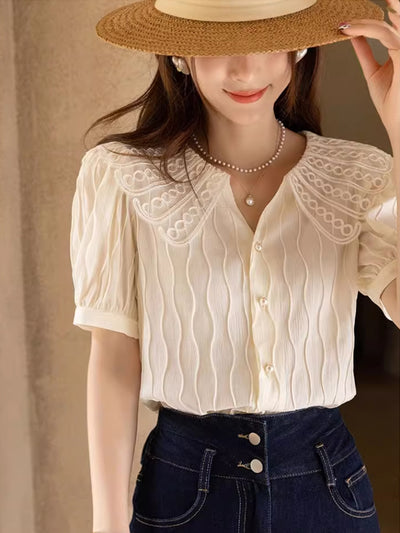 Camila Retro Doll Collar Chiffon Blouse