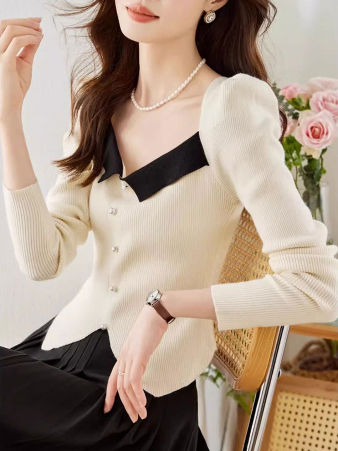 Jessica Retro Color Block Knitted Top