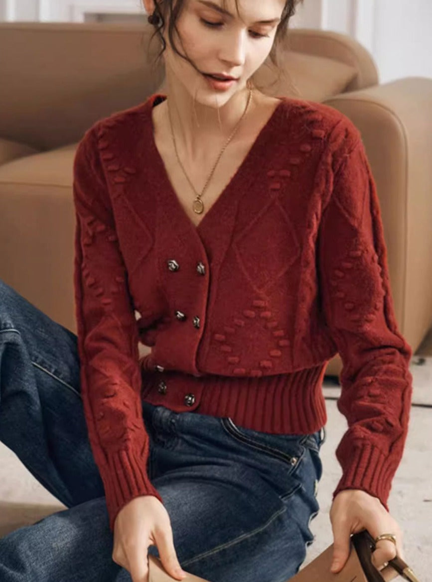 Mia Classic V-Neck Double-Breasted Knitted Cardigan