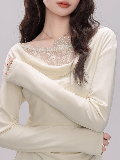 Julia Slim Swing Collar Dimensional Flower Patchwork Top