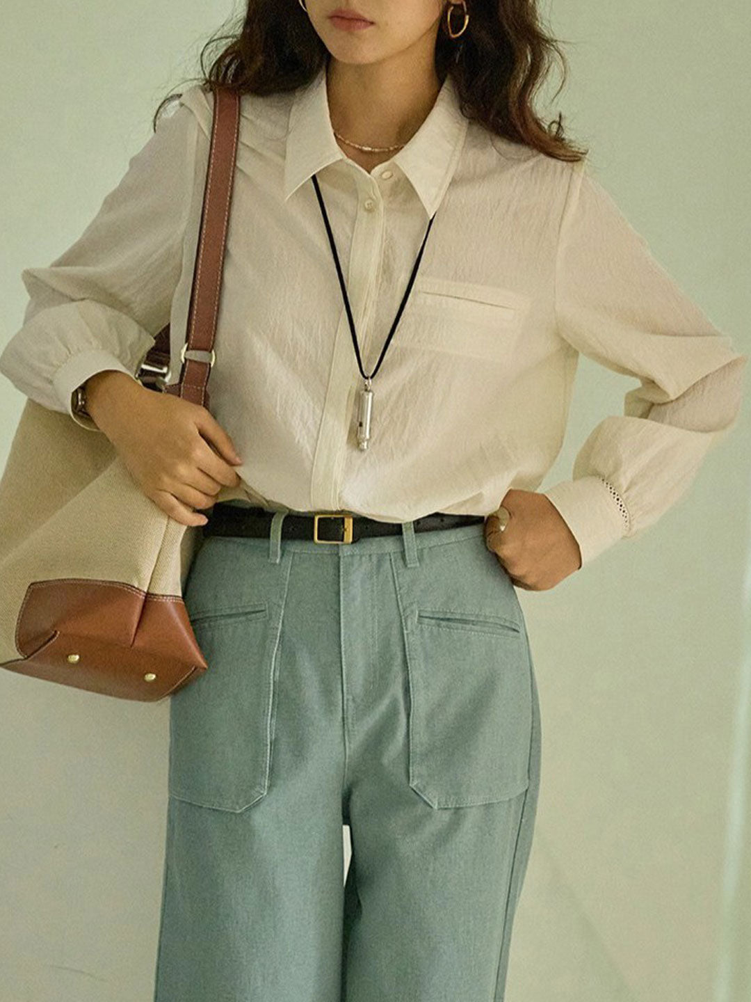 Makayla Retro Lapel Solid Color Shirt