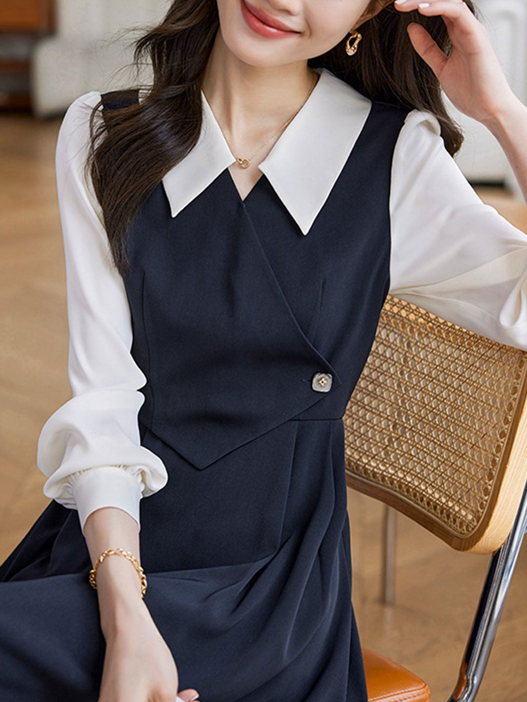 Sarah Elegant Contrast Color Shirt Dress