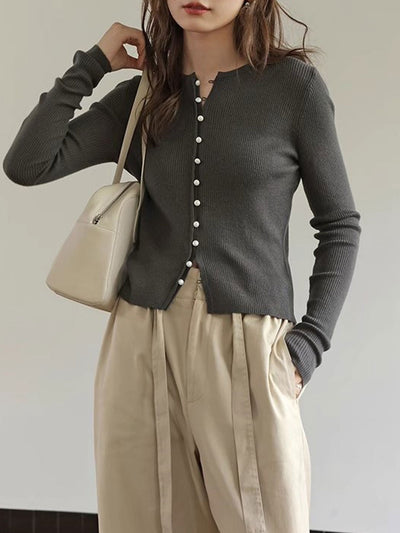 Emma Classic Crew Neck Solid Color Knitted Cardigan