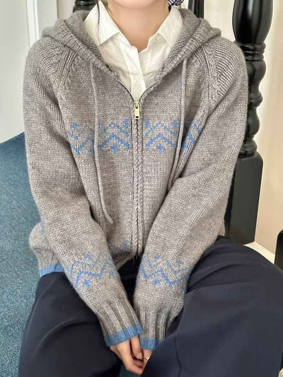 Ashley Casual Jacquard Hooded Knitted Cardigan