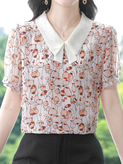 Grace Lapel Printed Floral Chiffon Top
