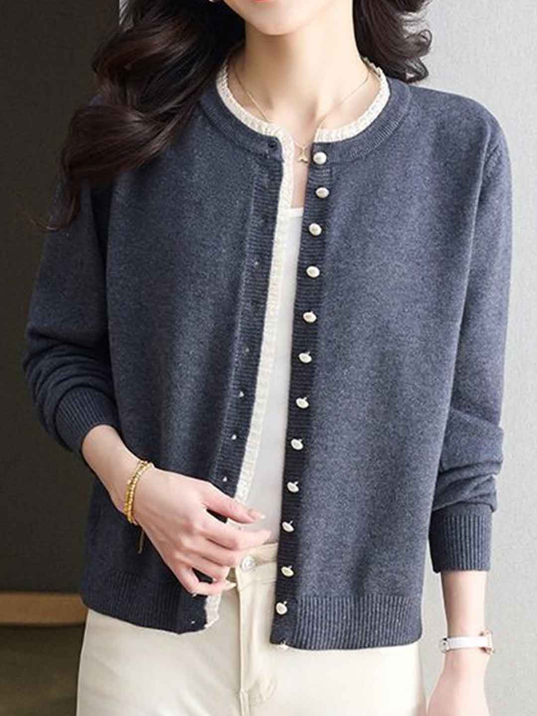Emma Loose Crew Neck Lace Knitted Cardigan
