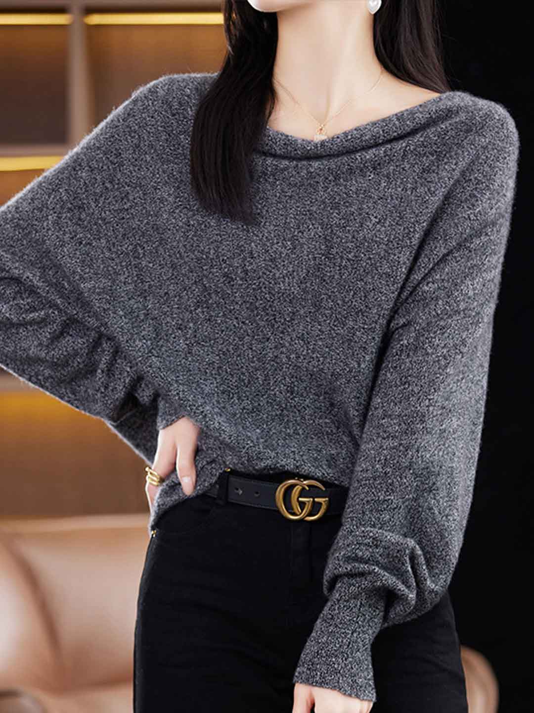 Ava Loose Swing Collar Batwing Sleeve Knitted Top
