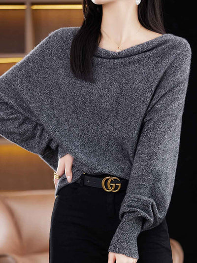 Ava Loose Swing Collar Batwing Sleeve Knitted Top