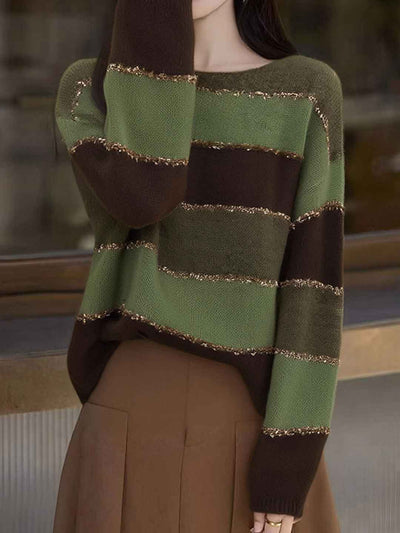 Molly Loose Crew Neck Contrastted Knitted Sweater