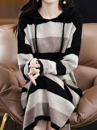 Elizabeth Daily Hooded Striped Knitted Dress