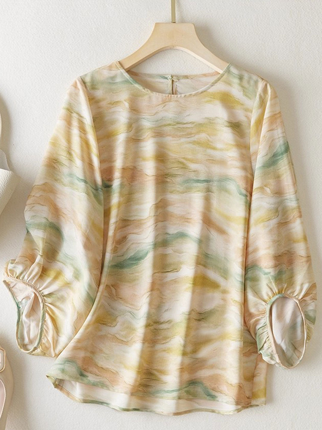 Rachel Loose Crew Neck Lantern Sleeve Chiffon Top