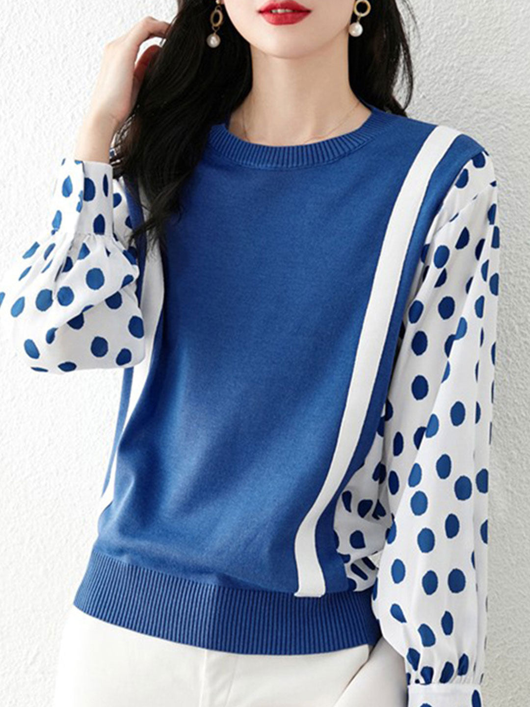 Olivia Casual Polka Dot Chiffon Sleeve Knitted Sweater