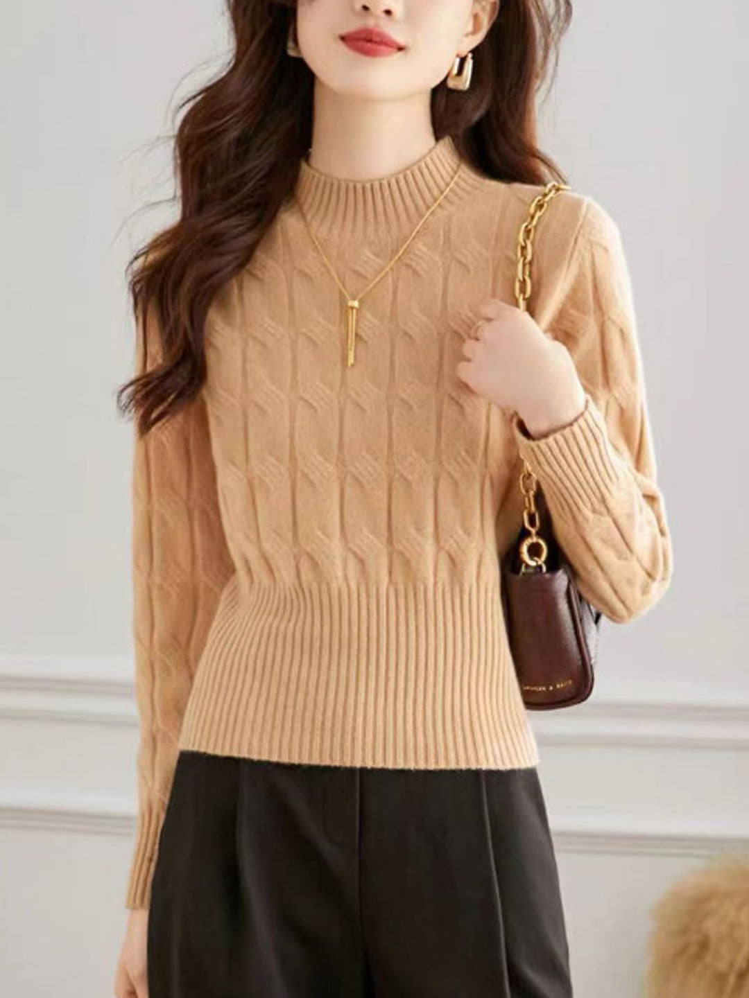 Lauren Elegant Crew Neck Turtleneck Knitted Sweater