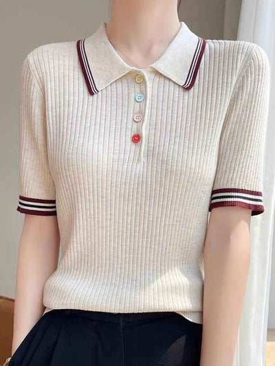 Leah Classic Lapel Colorful Button Knitted Top