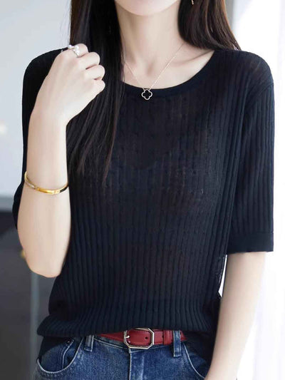 Sophie Loose Crew Neck Solid Color Cable Knitted Top