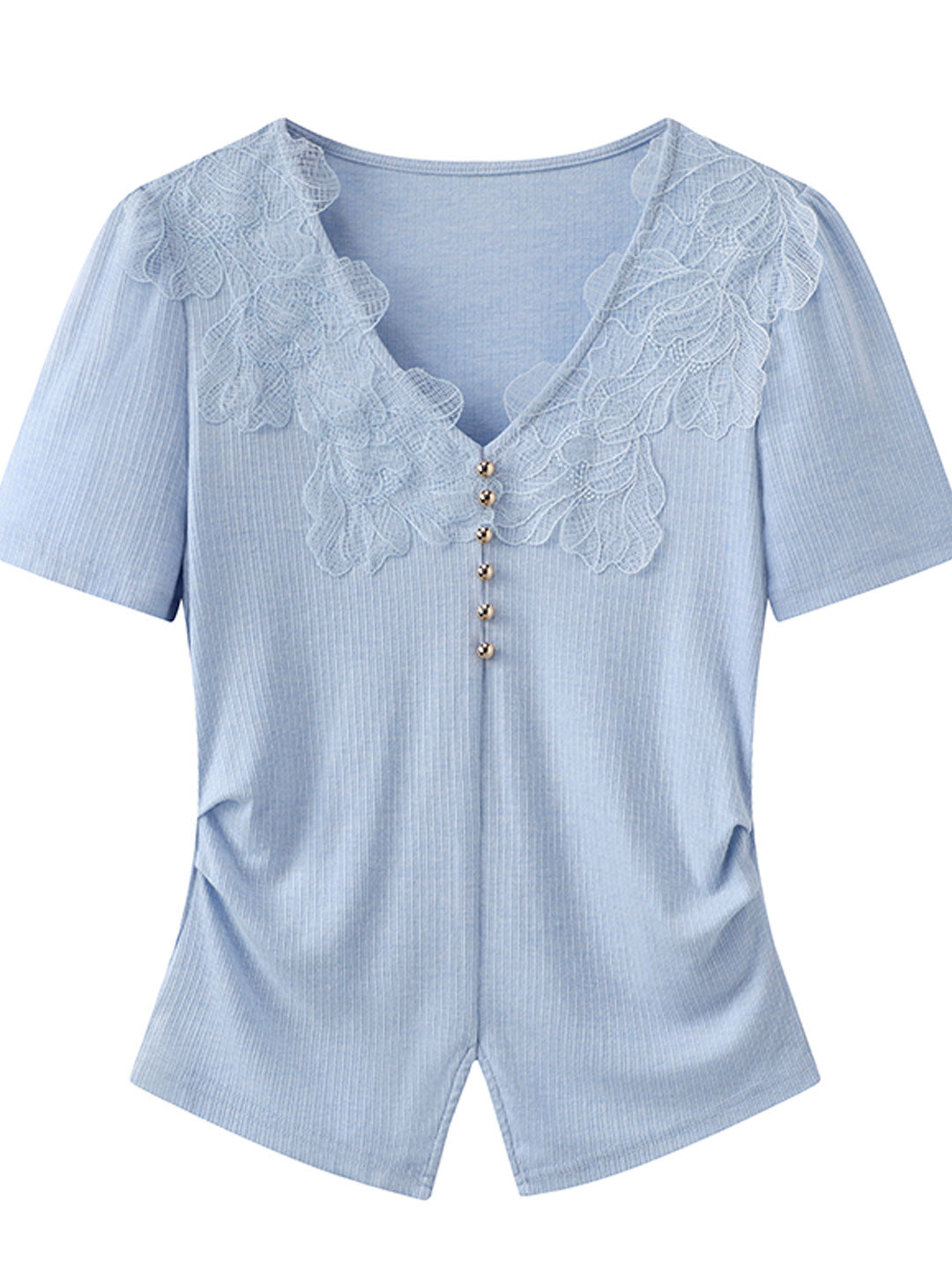 Trinity Vintage V-Neck Mesh Stitching Top