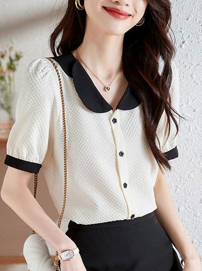 Claire Retro Doll Collar Contrasted Chiffon Shirt