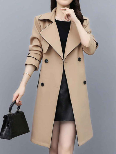Abigail Loose Suit Collar Belted Solid Color Trench Coat