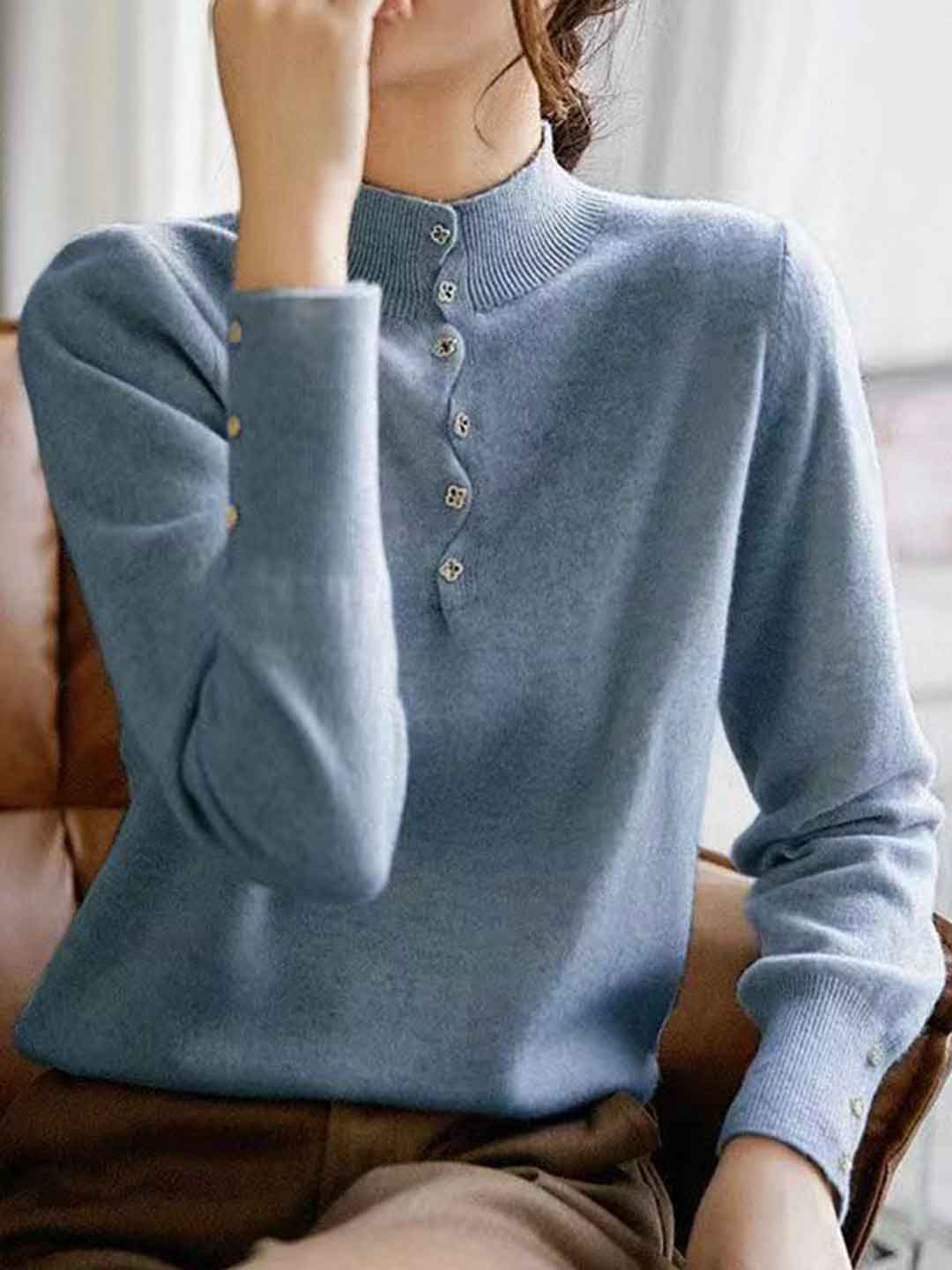 Olivia Loose Turtleneck Beaded Pullover Knitted Top