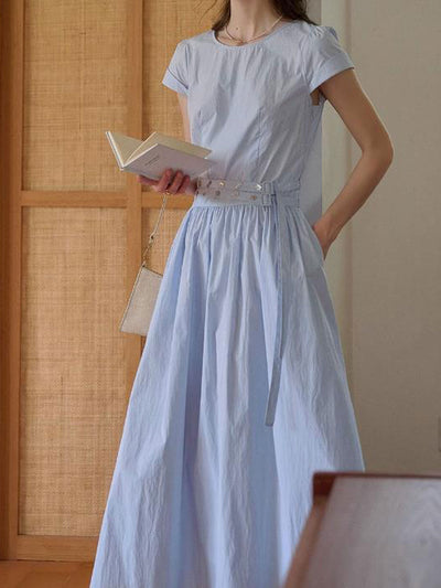 Bella Elegant Crew Neck Solid Color Dress