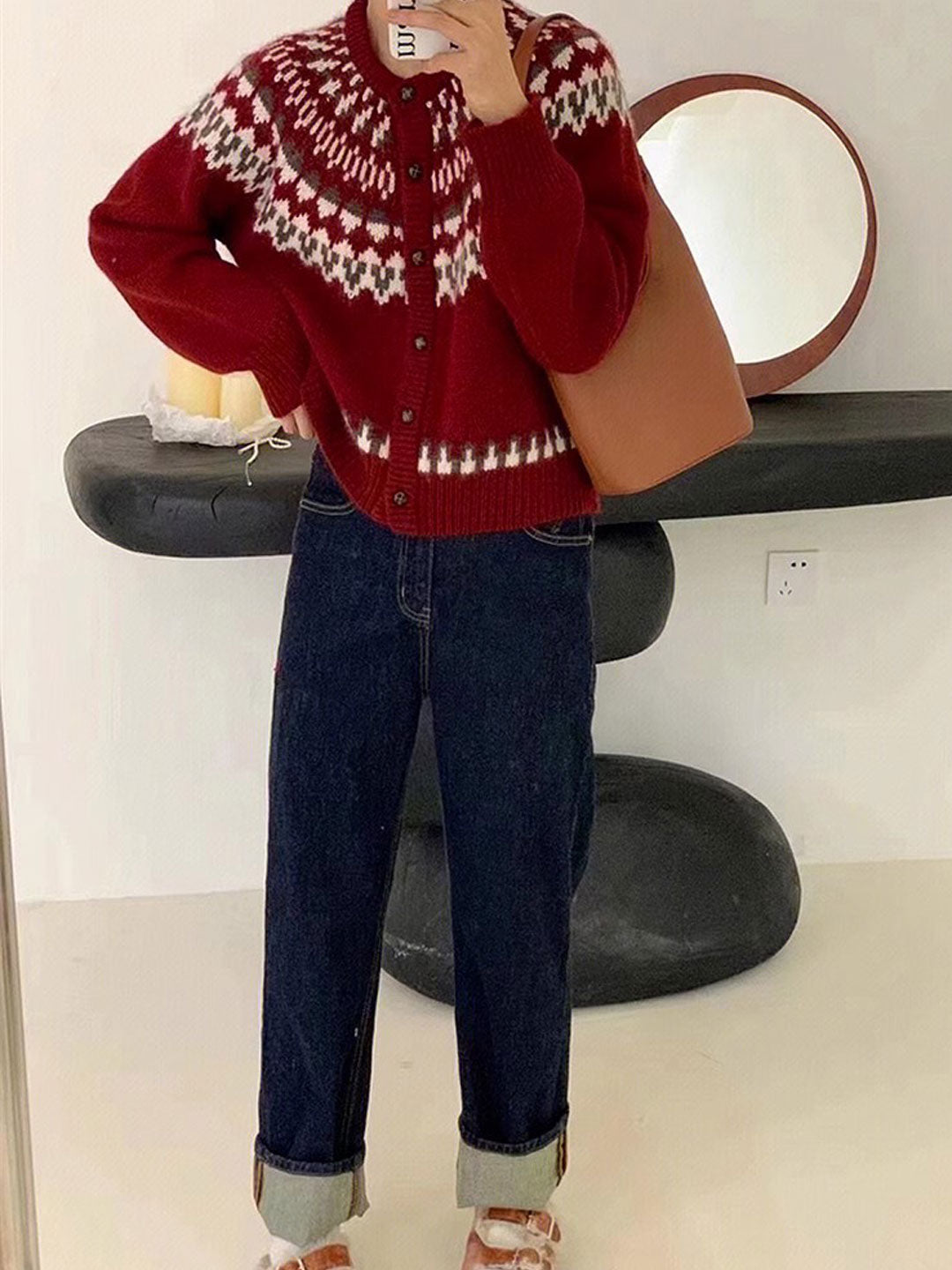 Kayla Retro Crew Neck Contrast Knitted Cardigan