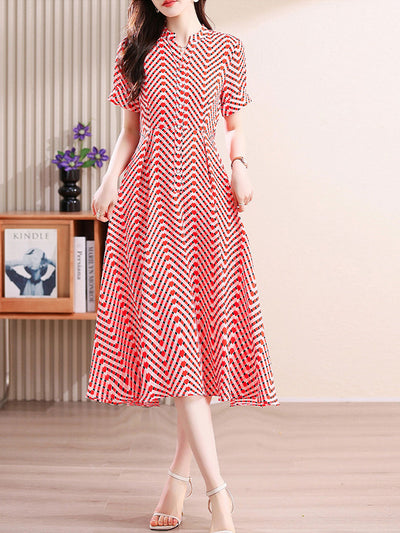 Caroline Casual V-neck Plaid Printed Chiffon Dress