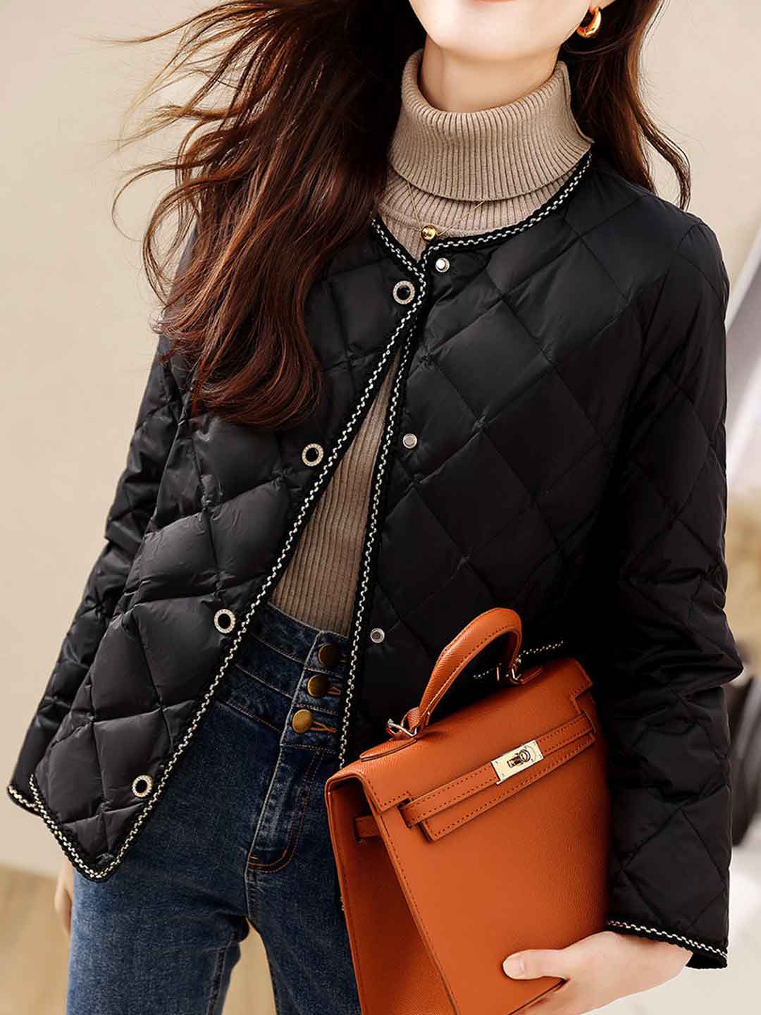 Olivia Classic Crew Neck Tweed Plaid Winter Coat