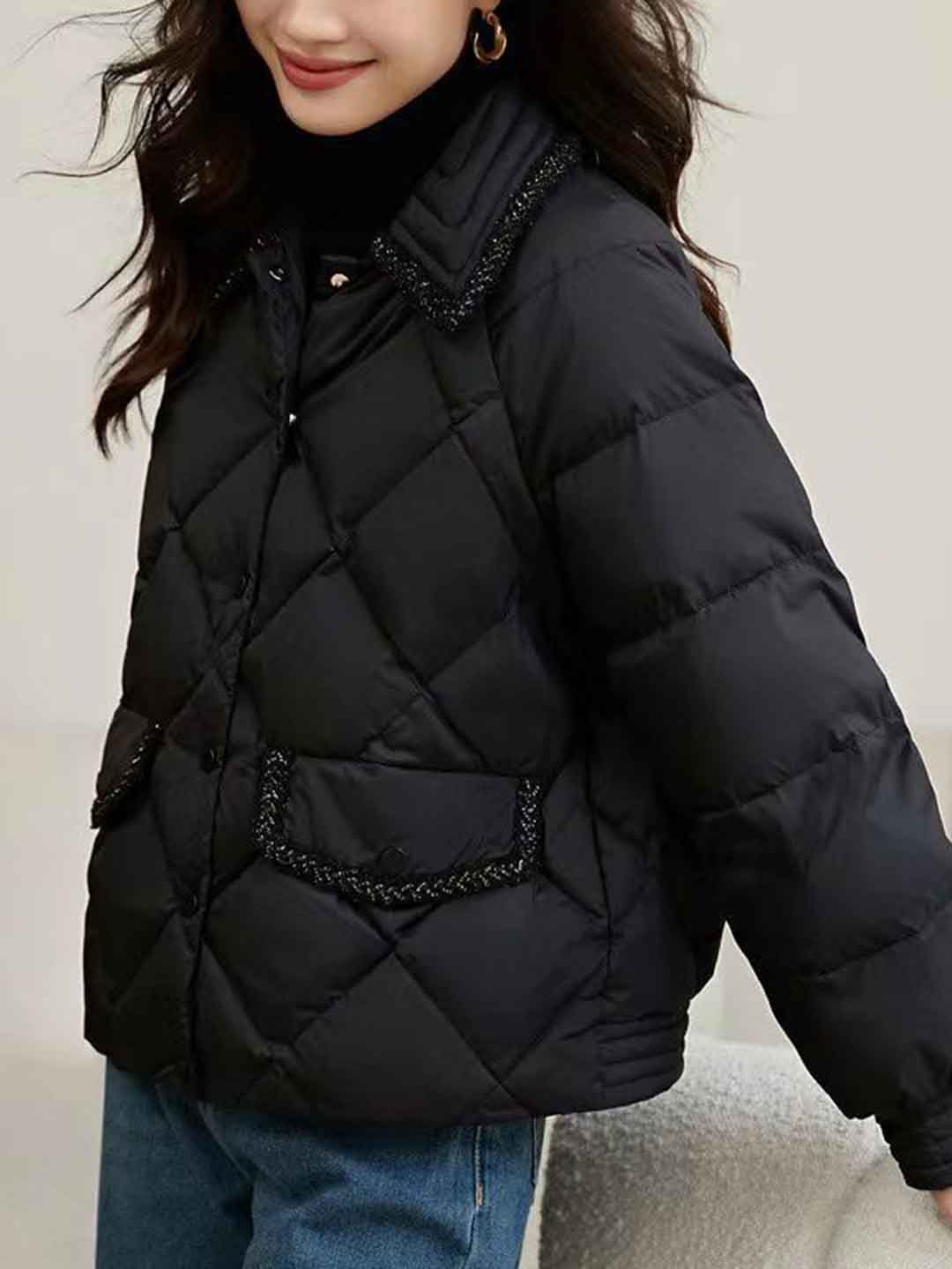 Ella Classic Lapel Diamond Tweed Winter Coat